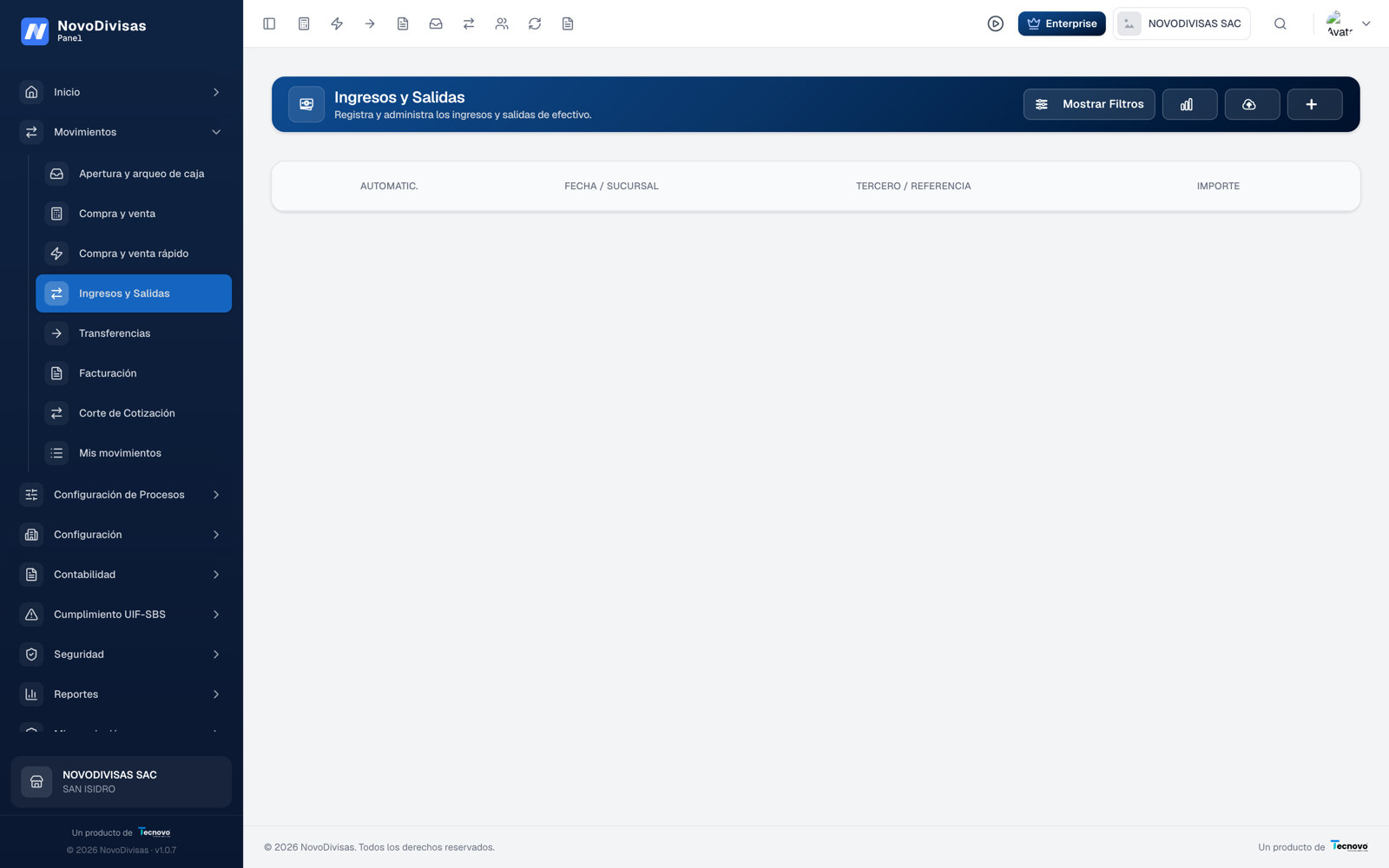 Ingresos y salidas de efectivo